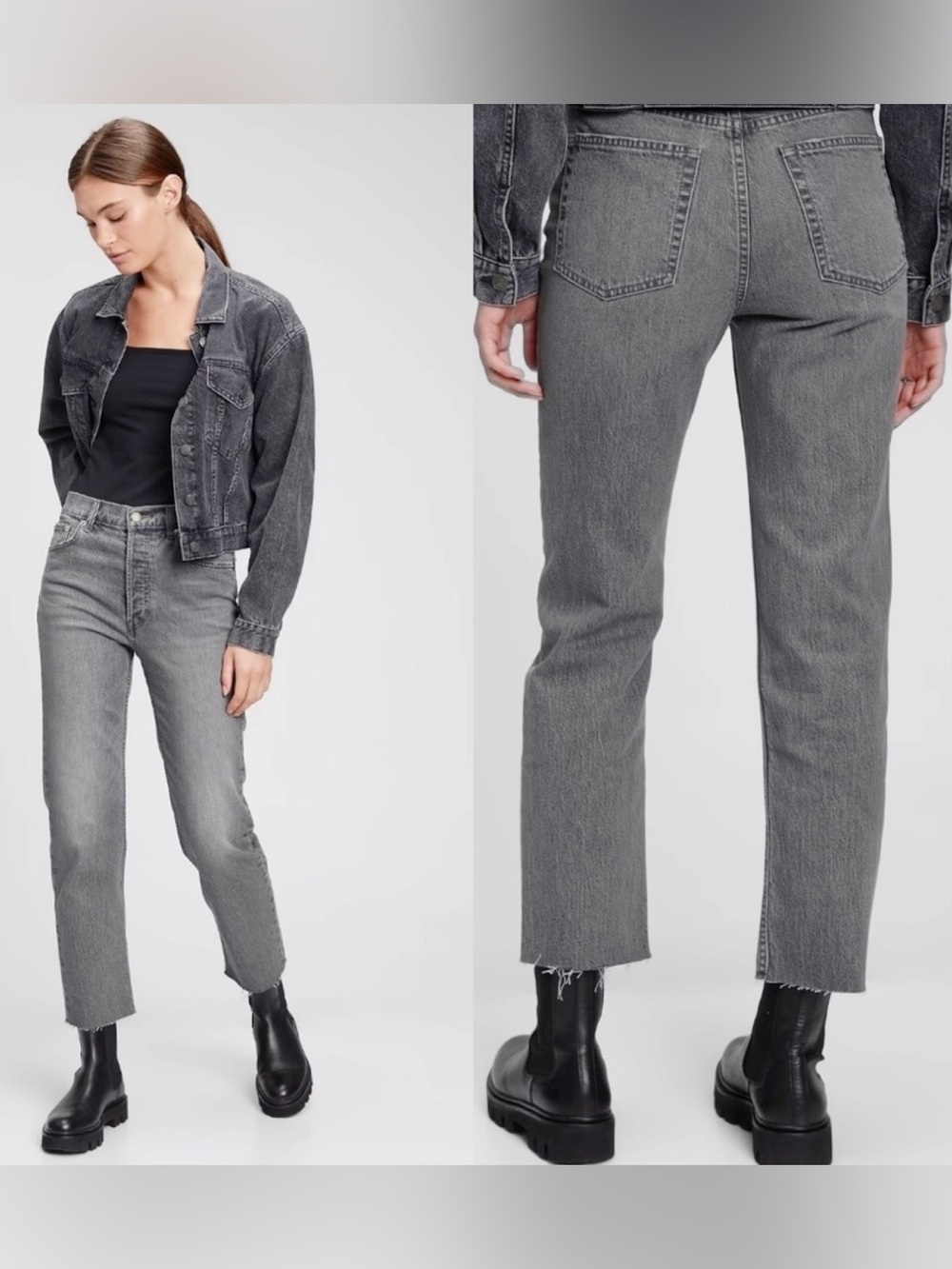 Gap High Rise Cheeky Straight Denim Gray Jeans Button Fly Size 4/27 Regular